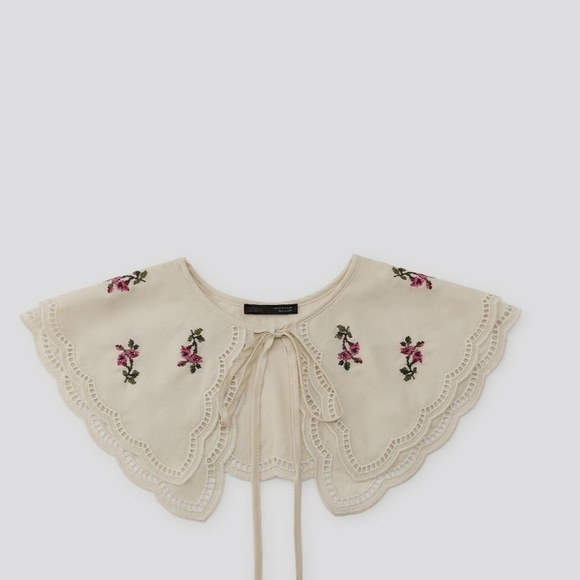 Zara Accessories - Zara Cream Embroidered Detachable Collar with Pink Floral Accents
